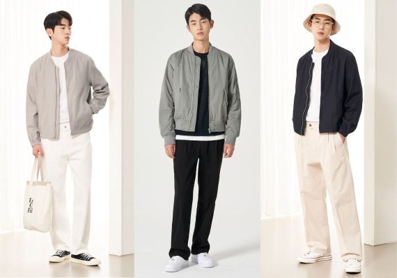 Các kiểu quần kaki nam đẹp phối với áo khoác bomber