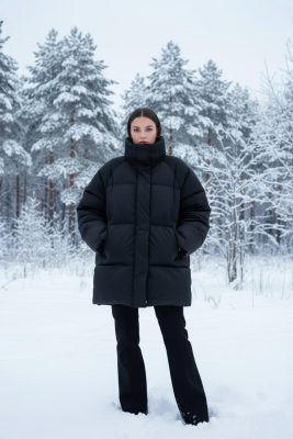 Áo khoác Puffer (áo phao) màu đen, ấm áp và thời trang